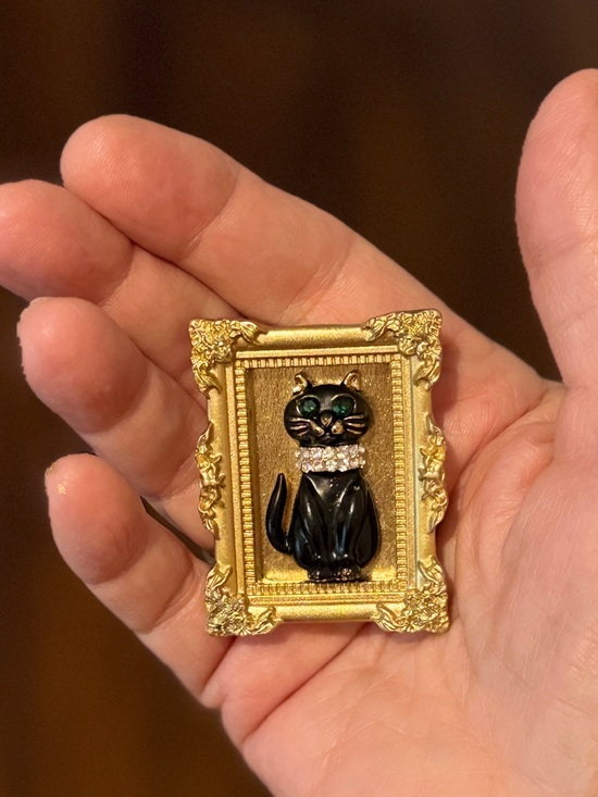 Other - Tiny Framed Black Cat Art • Gold Mini Frame • Magnet + Easel